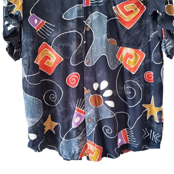 Hawaiian Shirt Island Man Whimsical Blue Abstract Geometric L - Picture 9 of 13
